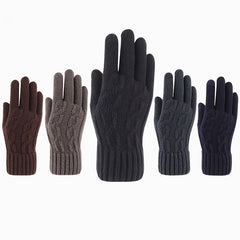 Men's Touch Screen Jacquard Gloves Plus Velvet Warm Outdoor Cycling Driving