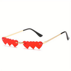 Y2K Heart Sunglasses Rimless Glasses Beach Prom Club UV400