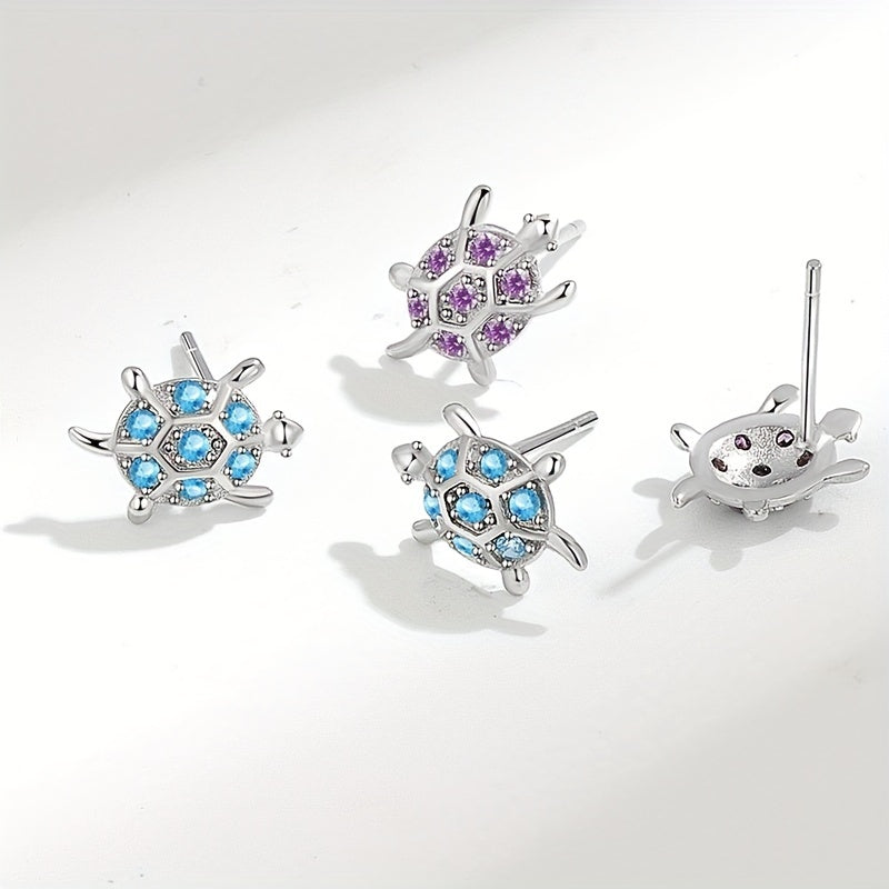 Sterling Silver Opal Turtle Stud Earrings Ocean Jewelry