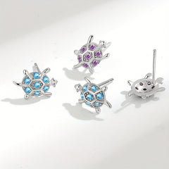 Sterling Silver Opal Turtle Stud Earrings Ocean Jewelry