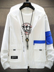 Stylish Letter Print Pattern Zip Up Hooded Jacket Men s Clothes