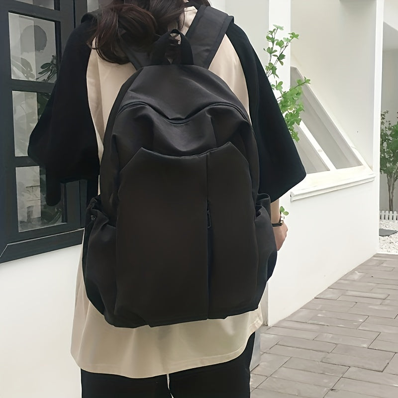 Solid Travel Backpack Lightweight Nylon School Bag Preppy Style Laptop