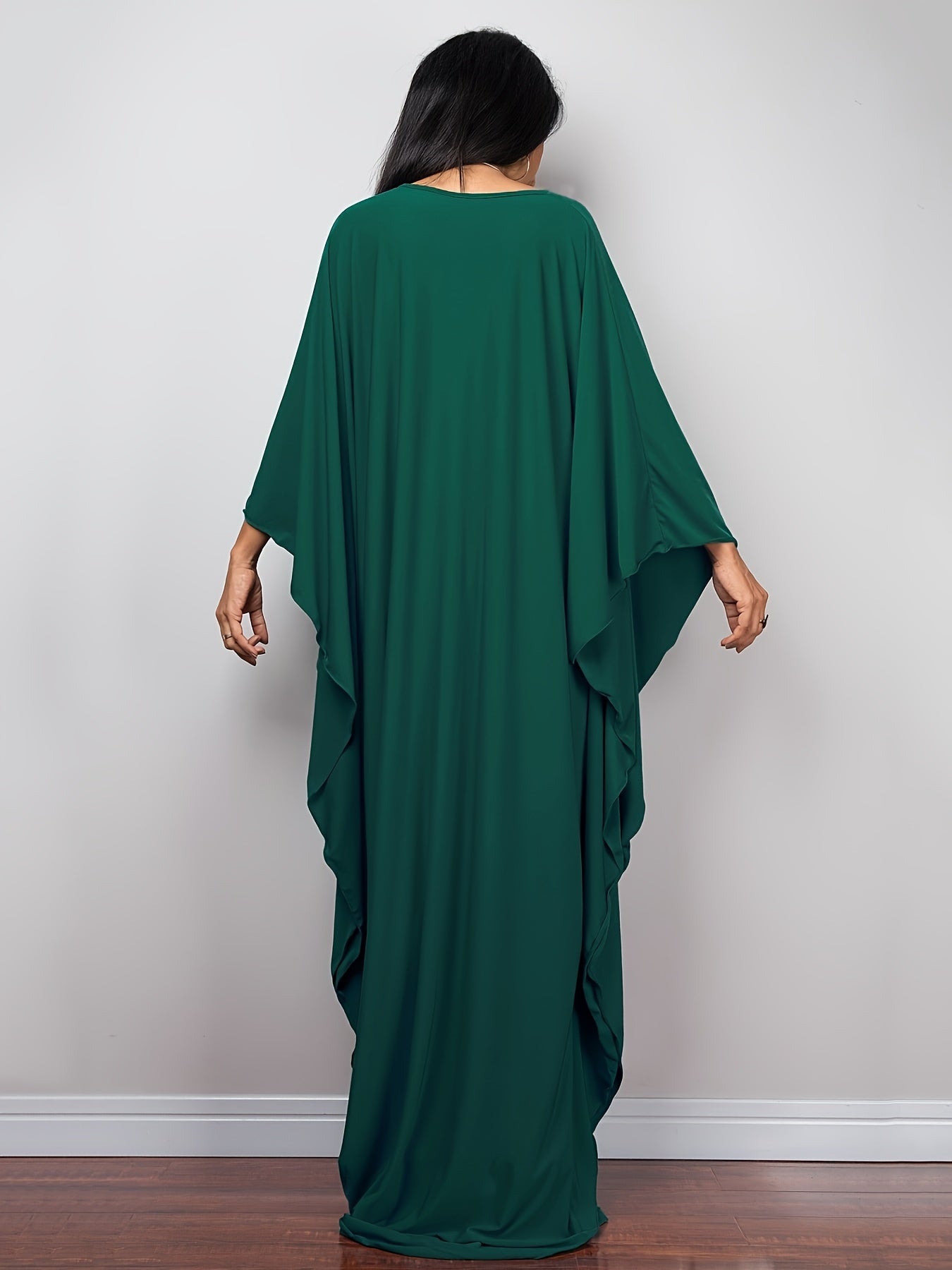 Boho Cover Up Women's Plus Batwing Sleeve V Neck Maxi Beach Dress