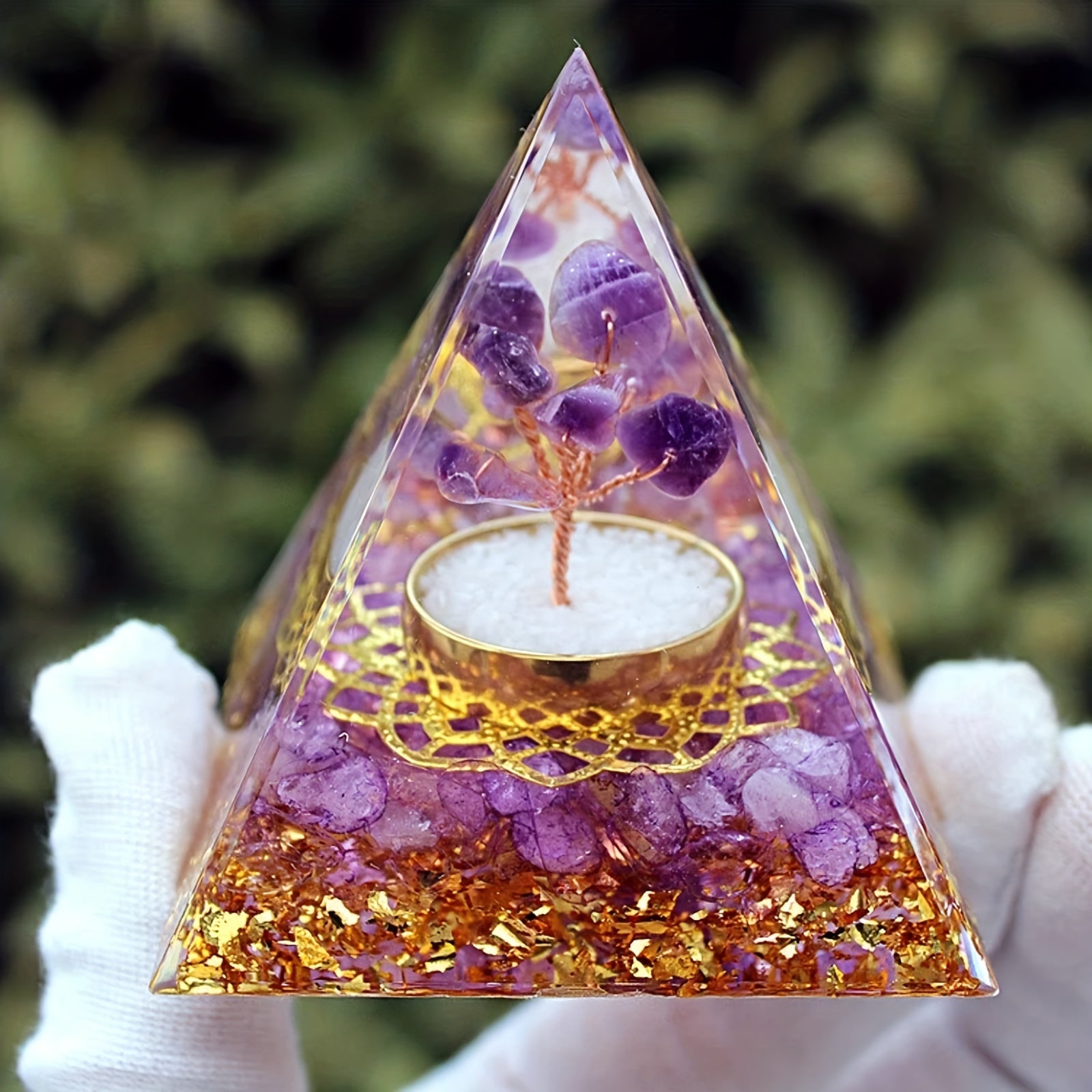 Tree Of Life Orgone Pyramid with Amethyst Ball