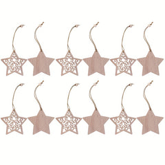 12pcs Wooden Snow Star Pendants for Party Decor