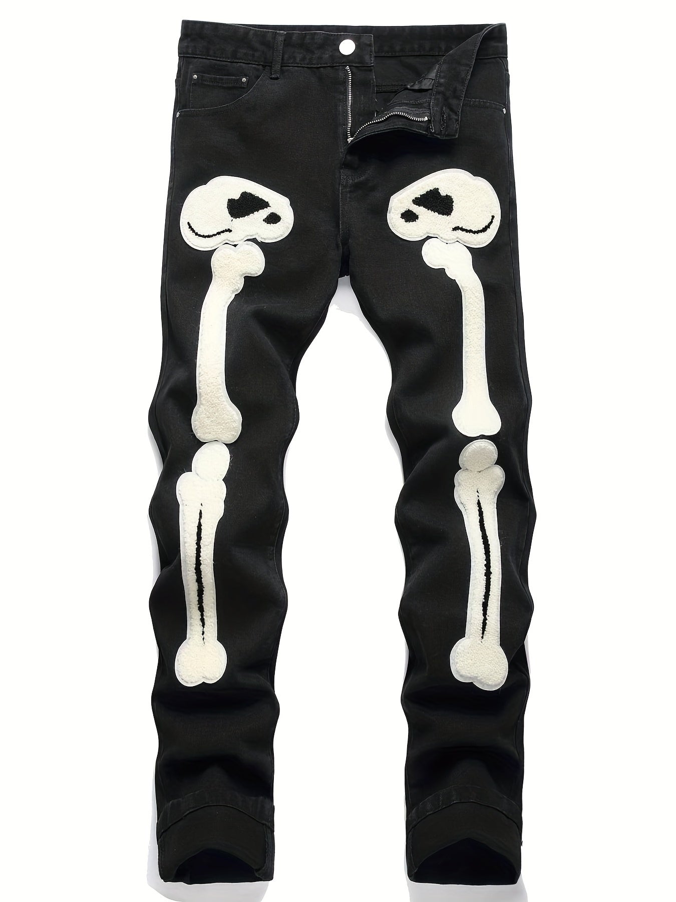 Slim Fit Skeleton Pattern Jeans Mens Casual Street Style