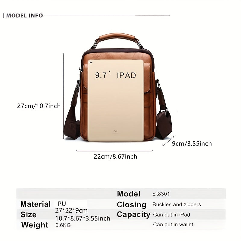 Men's Vertical Leather Shoulder Bag Cross Body Messenger Bag