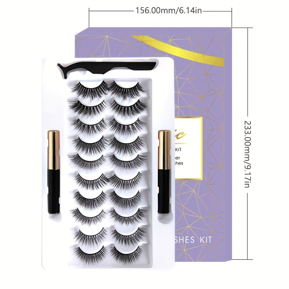 10 Pairs Magnetic False Eyelashes 3D Faux Mink Magnetic Lashes Set