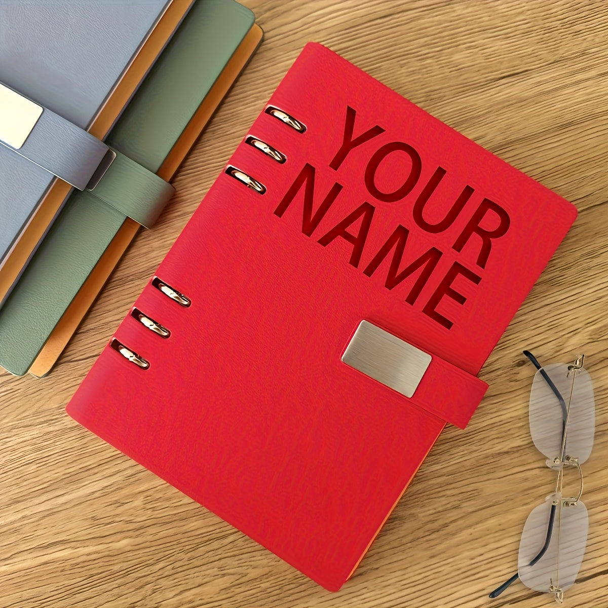 Personalized A5 Faux Leather Notebook Custom Embossed Name Glossy Finish