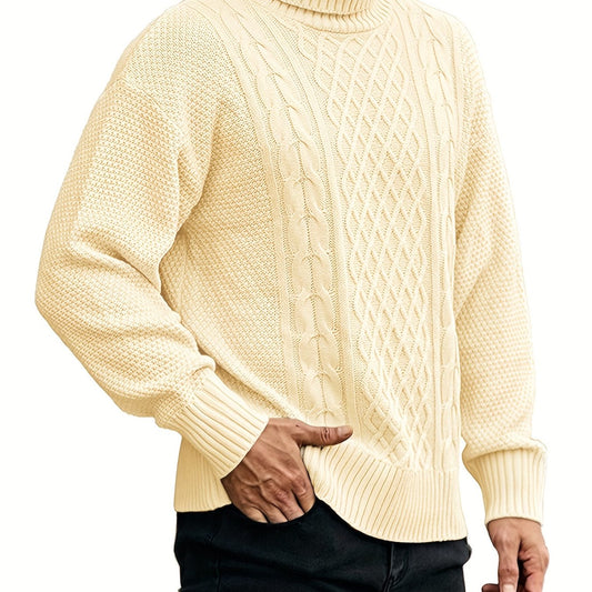 Men's Cable Knit Turtleneck Sweater - Warm & Stylish Pullover