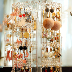 360 Degree Rotating Jewelry Organizer Earring Holder Clear Jewelry Display Rack