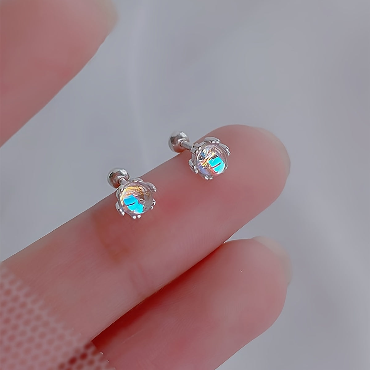 Moonstone Stud Earrings Delicate Jewelry 1Pair