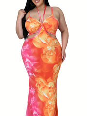  Colorblock Floral Print Maxi Dress