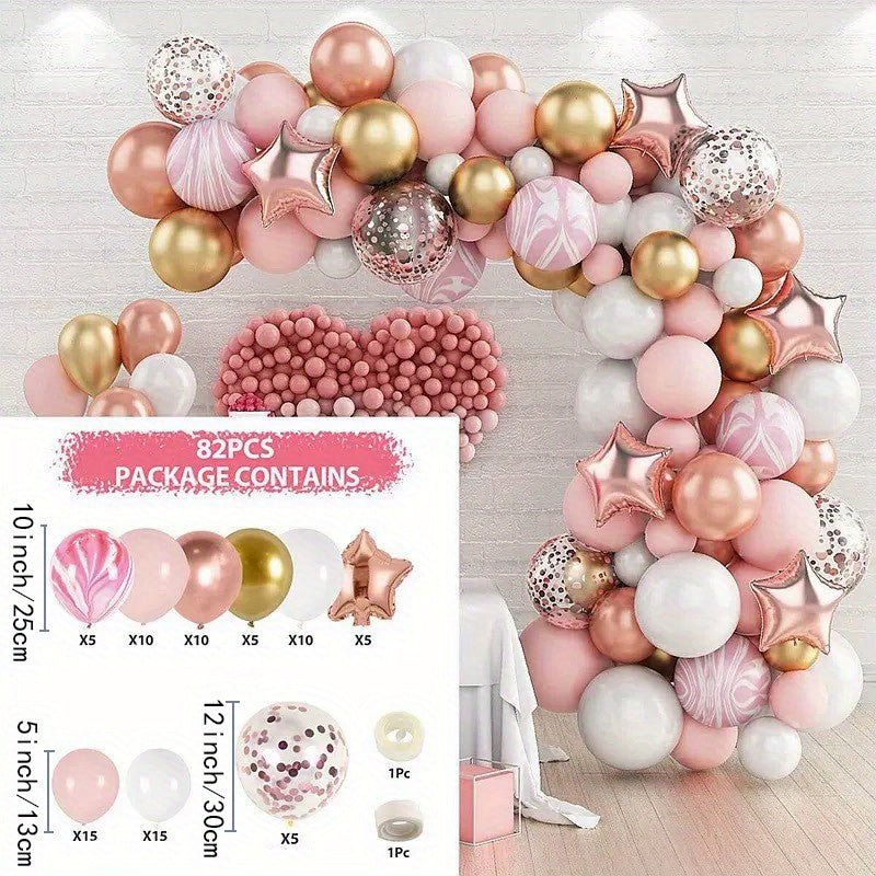 82pcs Pink & Golden Confetti Balloon Garland for Girl's Baby Shower Birthday