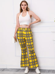  Plaid Print High Rise Flared Leggings