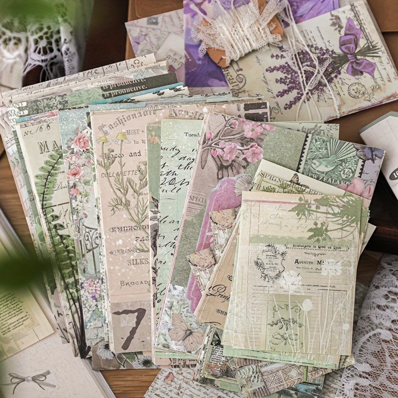100pcs Vintage Story Series Floral & Botanical DIY Scrapbooking Kits