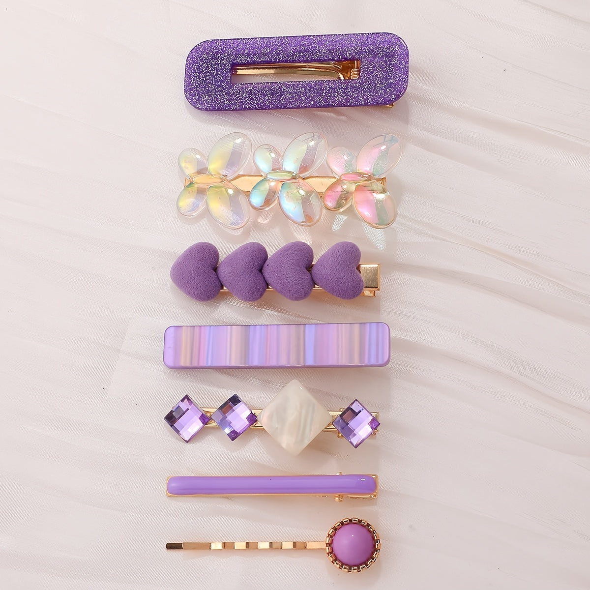 7pcs Heart Butterfly Hair Clip Multicolor Rhinestone Purple Hair Accessories