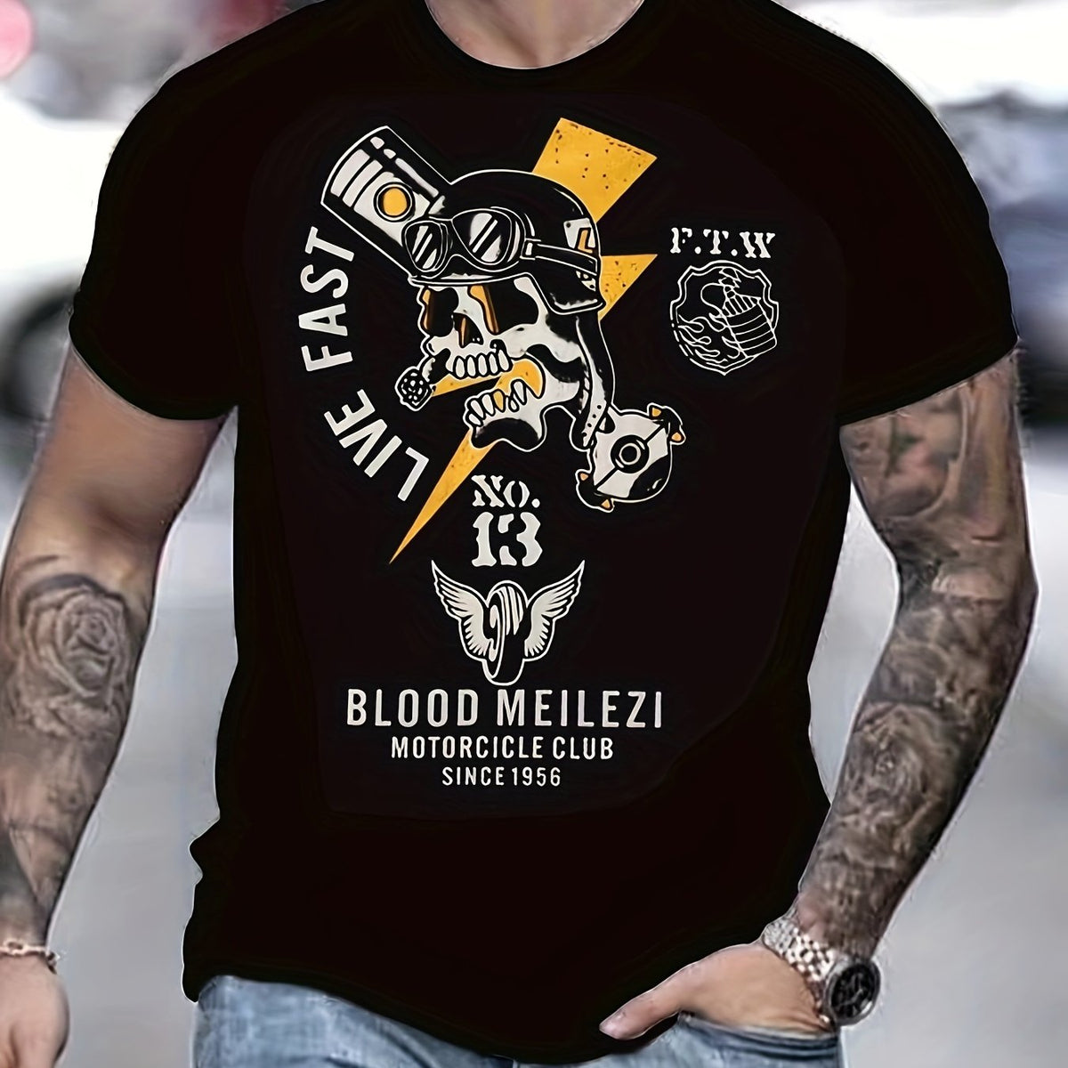 Skull Pattern Print Men's Short Sleeve Comfy T-shirt Graphic Tee