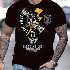 Skull Pattern Print Men's Short Sleeve Comfy T-shirt Graphic Tee