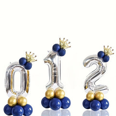 16pcs 40 inch Numbers Golden Crown Navy Balloons