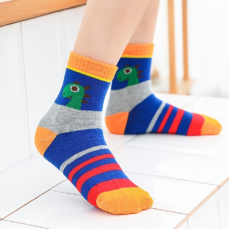 5 Pairs Kids Dinosaur Graphic Cotton Crew Socks