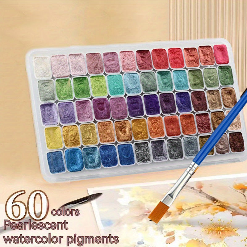 60 Colors Metallic Glitter Watercolor Paint Set for Artists