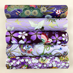 5pcs Purple Cotton Flower Printed Cheongsam Kimono Dress Fabric