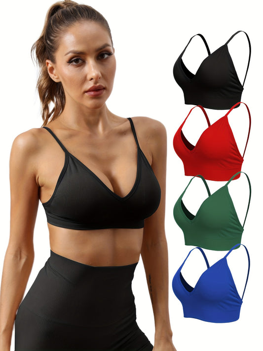 4pcs Spaghetti Strap Sports Bra V neck Yoga Workout Bra Women's Activewear