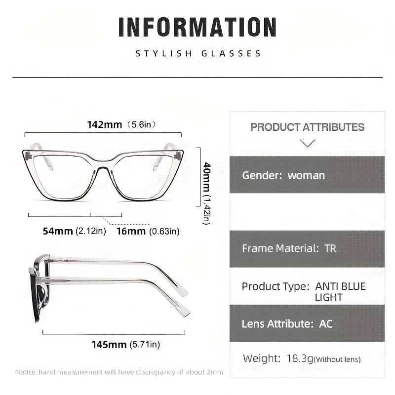TR90 Cat Eye Light Blocking Glasses for Men Women