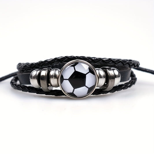 Soccer Decor Bracelet Braided Faux Leather Fashionable Jewelry