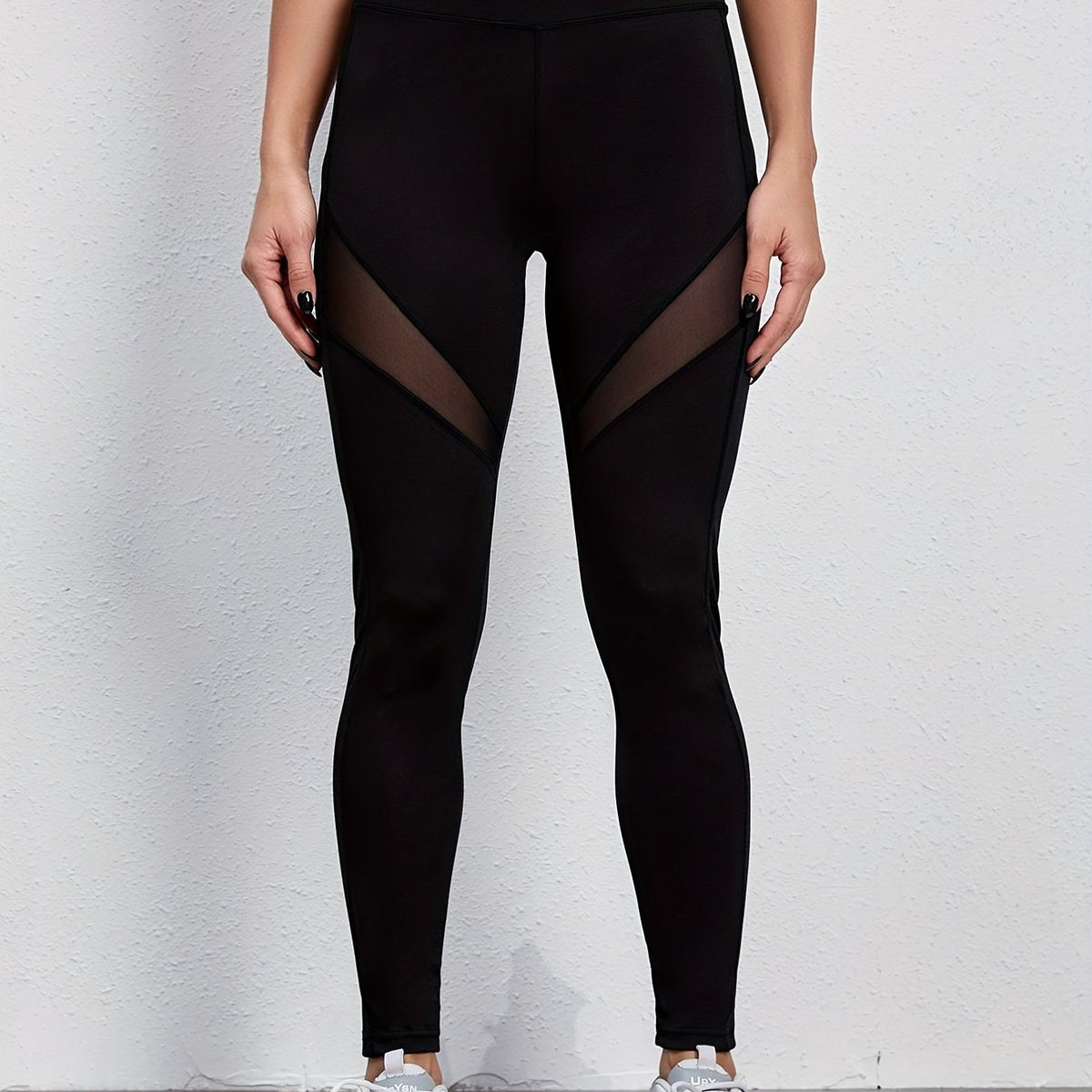 Mesh Stitching Yoga Cropped Pants High Stretch Gym Leggings