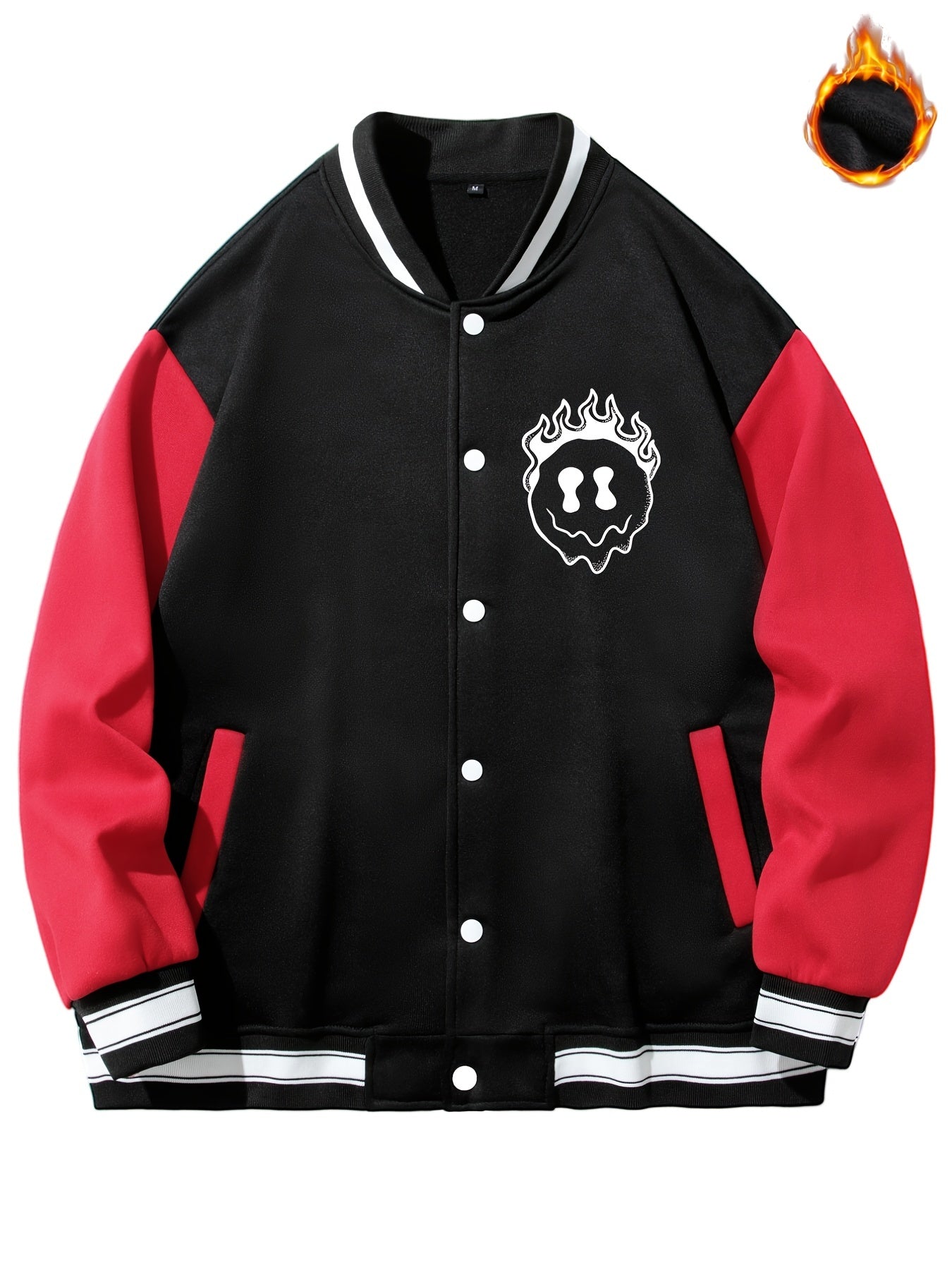 Men's Smile Print Fleece Varsity Jacket
