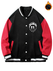 Men's Smile Print Fleece Varsity Jacket