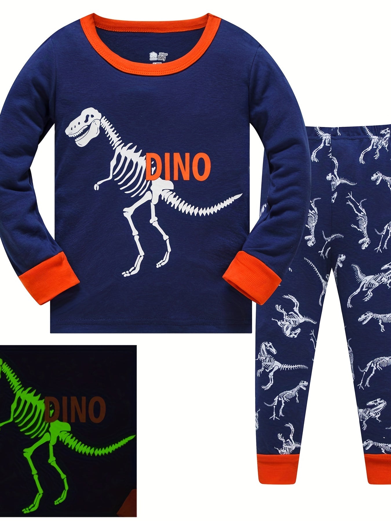 Boys Dinosaur Print Pajamas Set Cozy Long Sleeve Homewear