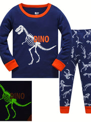 Boys Dinosaur Print Pajamas Set Cozy Long Sleeve Homewear