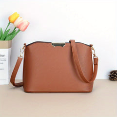 Stylish Crossbody Bag with Metal Decor, PU Leather Shoulder Purse