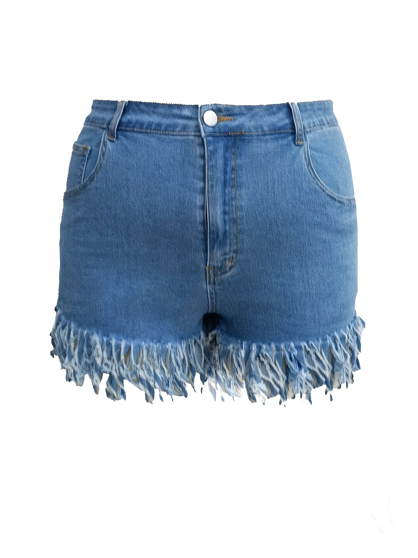  Fringe Trim High Rise Skinny Denim Shorts