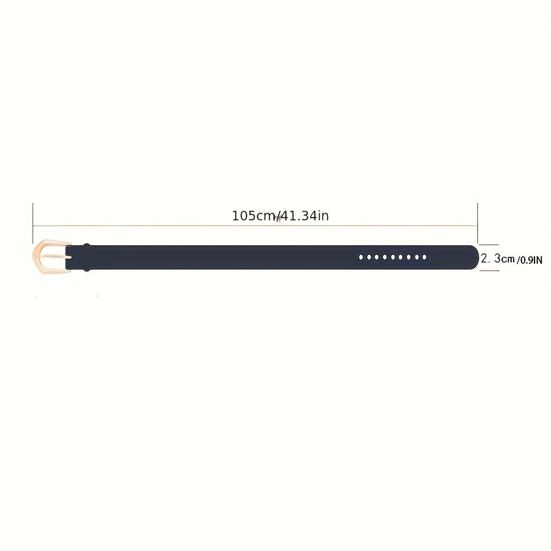 Classic Solid PU Belt with Golden Oval Pin Buckle for Women