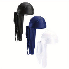 3pcs Unisex Satin Head Scarf Stretchy Bandana Beanie Durag Turban Cap
