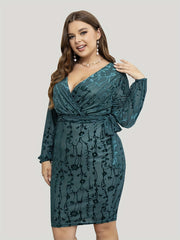  Floral Jacquard Lantern Sleeve Bodycon Dress