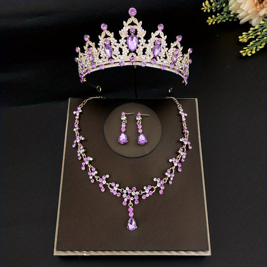 Bridal Crystal Crown Earrings Necklace Set Wedding Jewelry