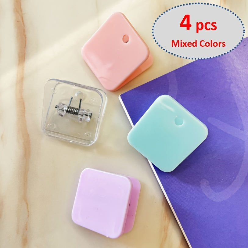 4pcs Colorful Square Plastic Clips for Document Storage Office Supplies