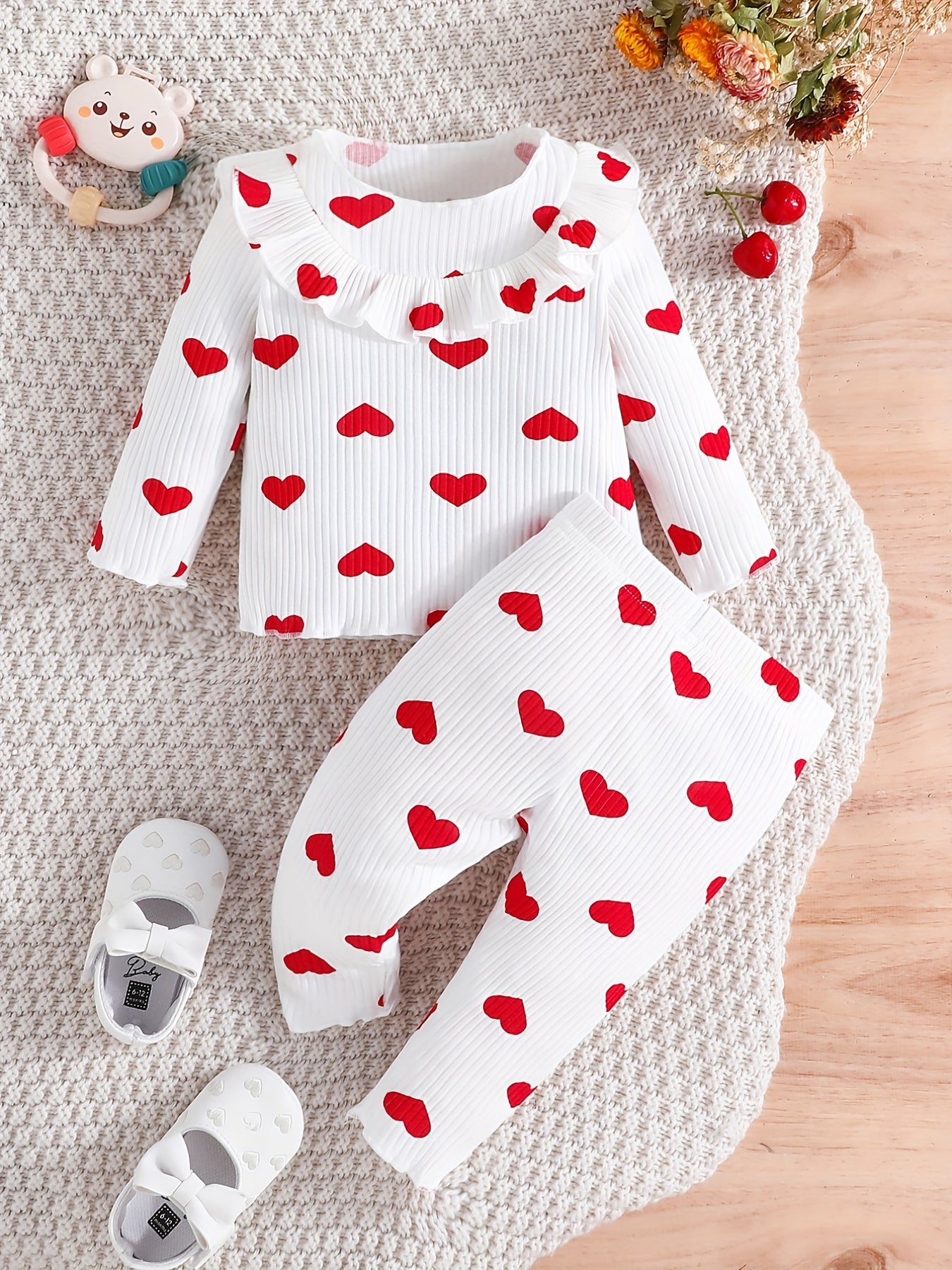Toddler Girl Cherry Print 2 Piece Set Round Neck Long Sleeve & Trousers