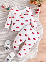Toddler Girl Cherry Print 2 Piece Set Round Neck Long Sleeve & Trousers
