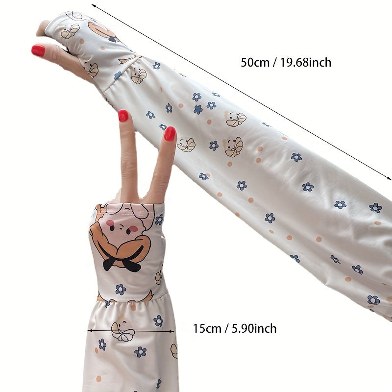 Cartoon Print Sunproof Fingerless Long Gloves for Women