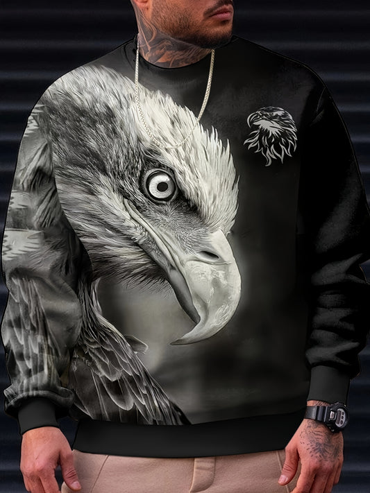 Eagle Head 3D Print Men's Round Neck Sweatshirt Pullover