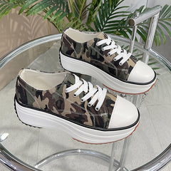 Women's Platform Canvas Lace Up Low Top Heightening Shoes
