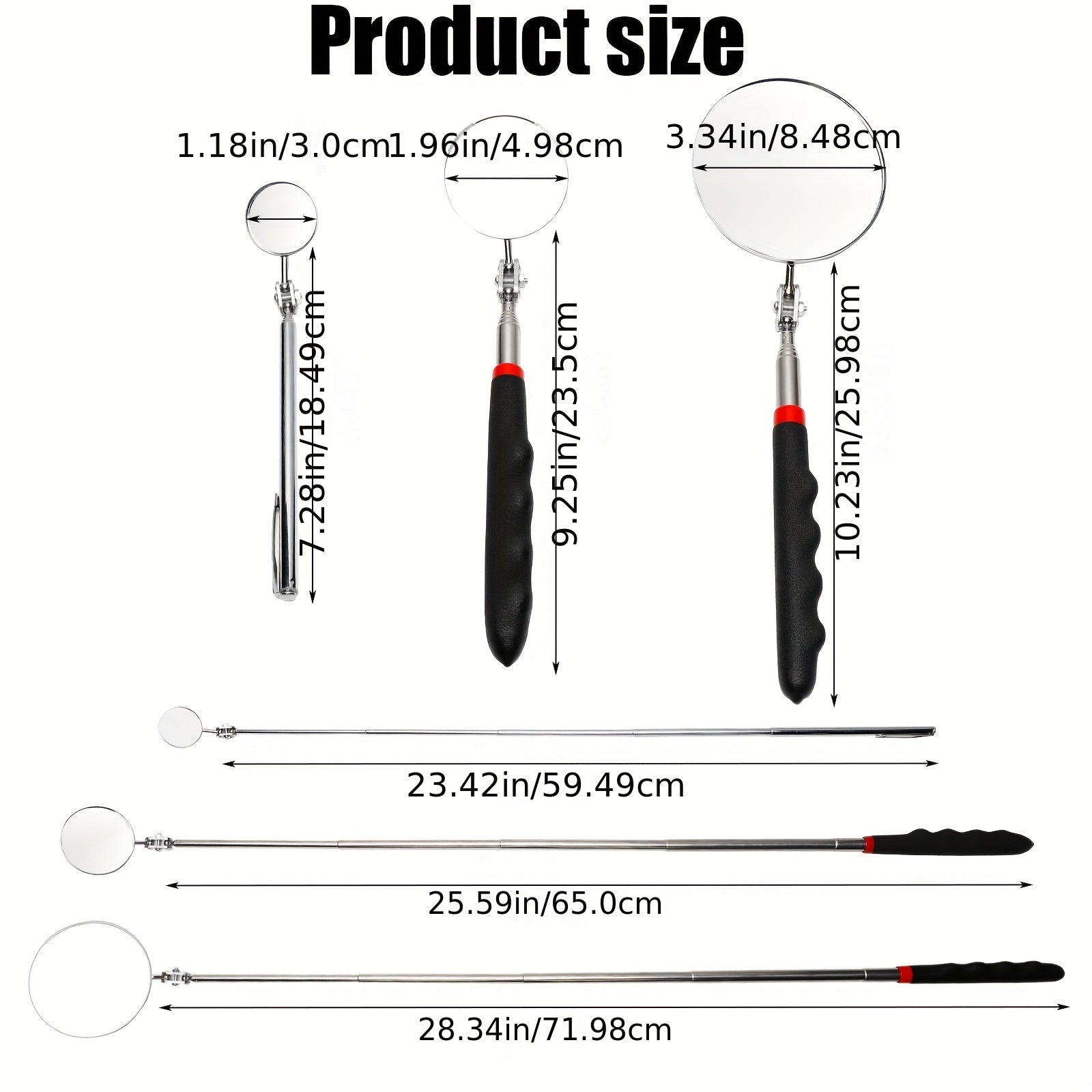 3pcs Telescoping Inspection Mirror Set Automotive Beauty Precision Work