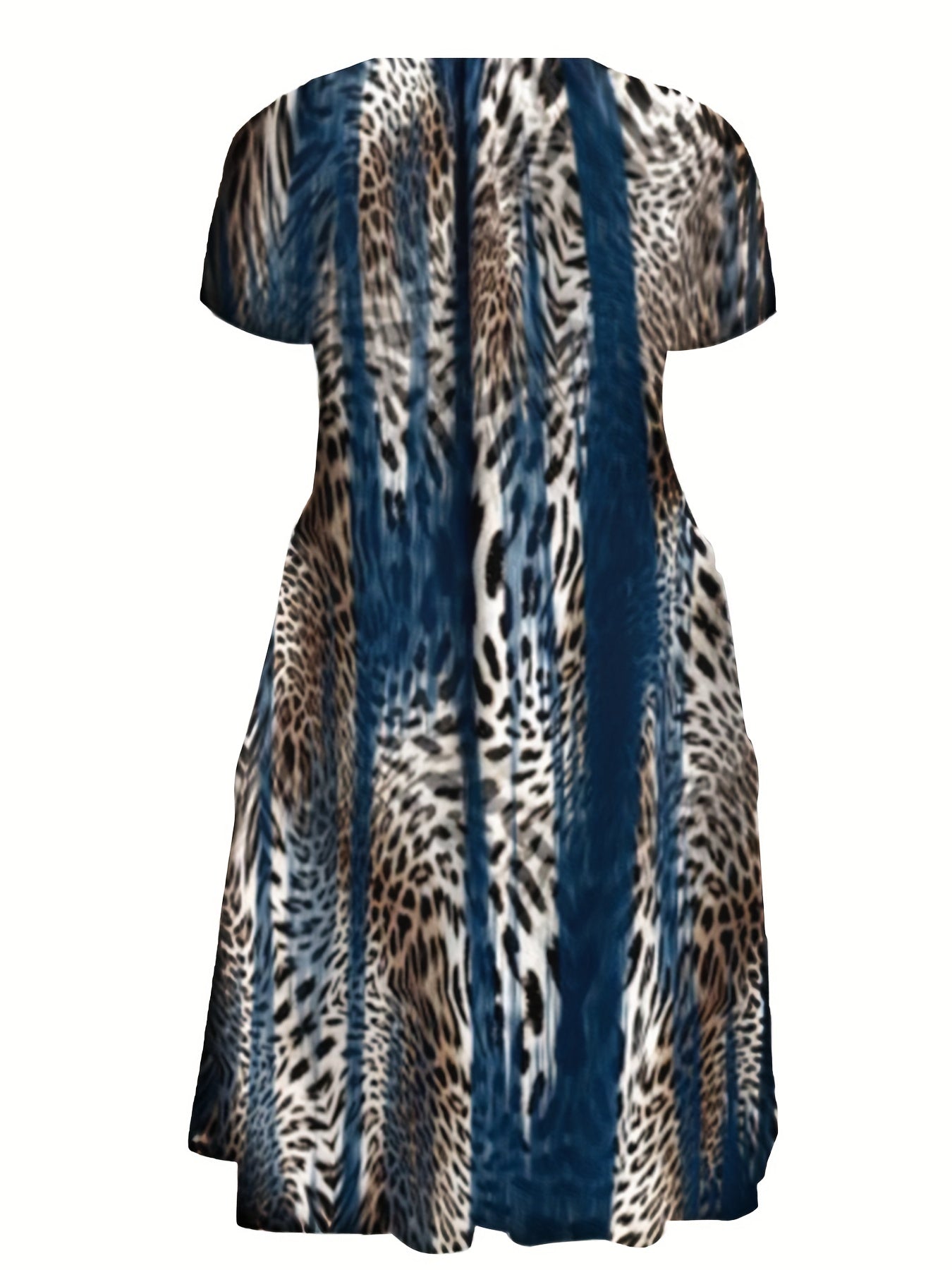 Leopard Print Short Sleeve Casual Dress with Pockets