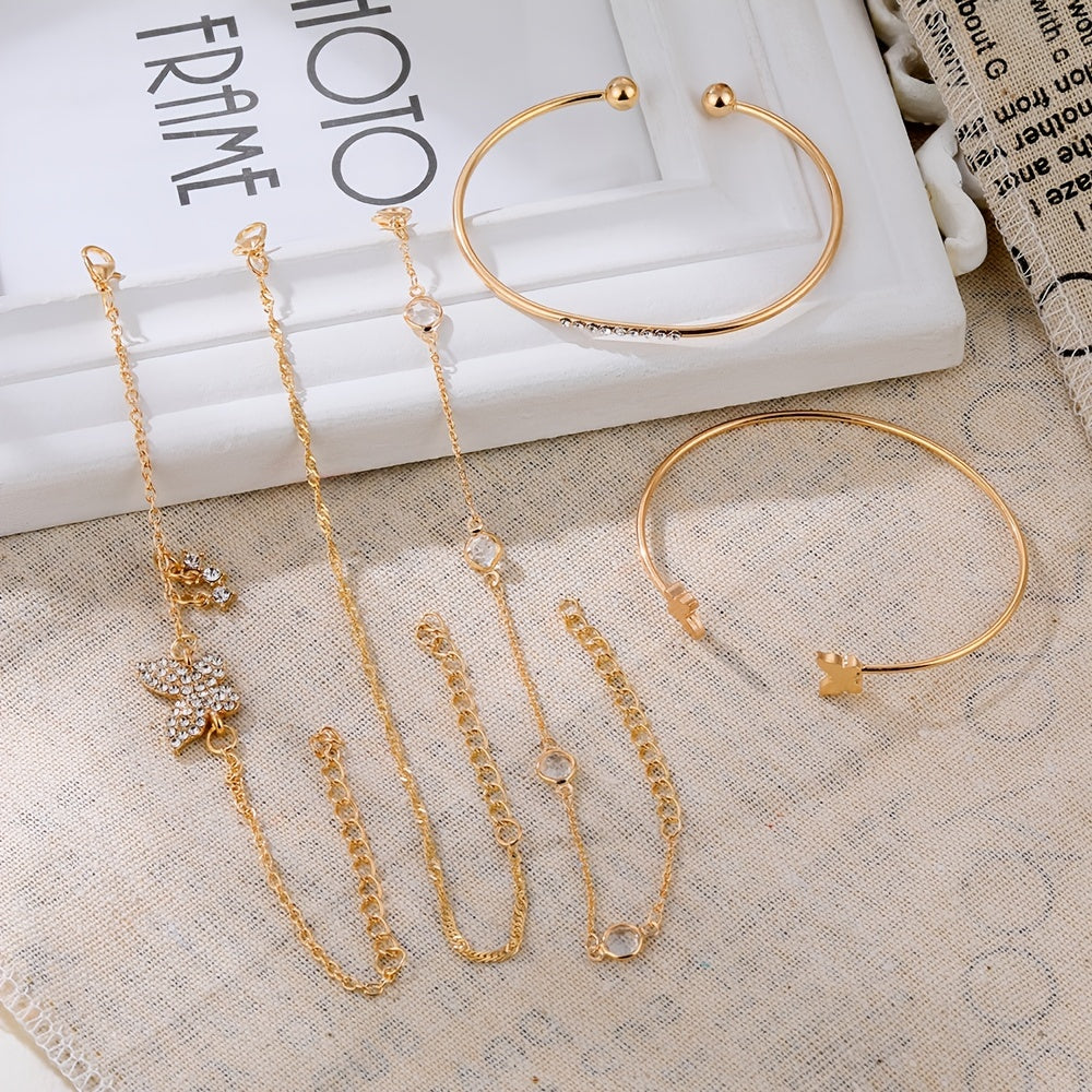 5pk Golden Butterfly Cuff Bangle Bracelet Set